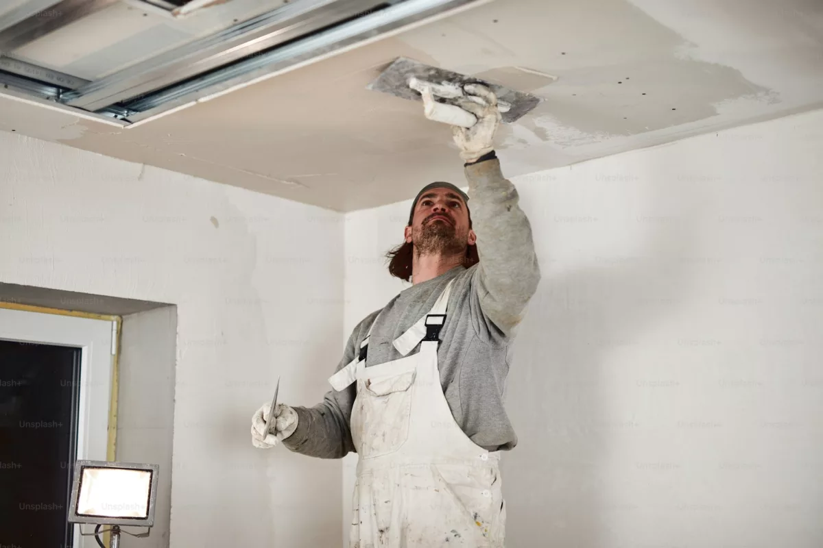 Professional plasterer at work
